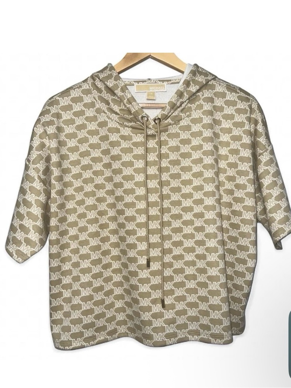 Michael Kors Khaki MK all over Logo Hoodie Top